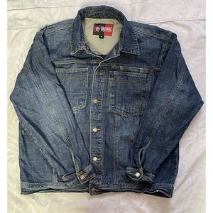 Culture Jacket Mens XL Blue Denim Trucker Y2K Long Sleeve Pockets Jean Jacket